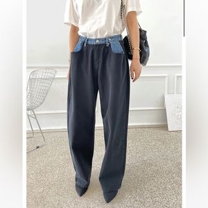 Brand new w/ tags Frankie Shop Hayla Contrast Blue black denim jeans pants XS/S